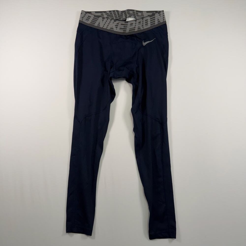 Nike Pro Men’s L Compression Tights Navy Gray Athletic Base Layer Training Pants - Picture 2 of 8